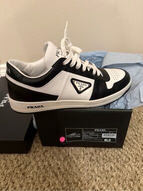 Prada Black and White Low-Top Leather Sneakers